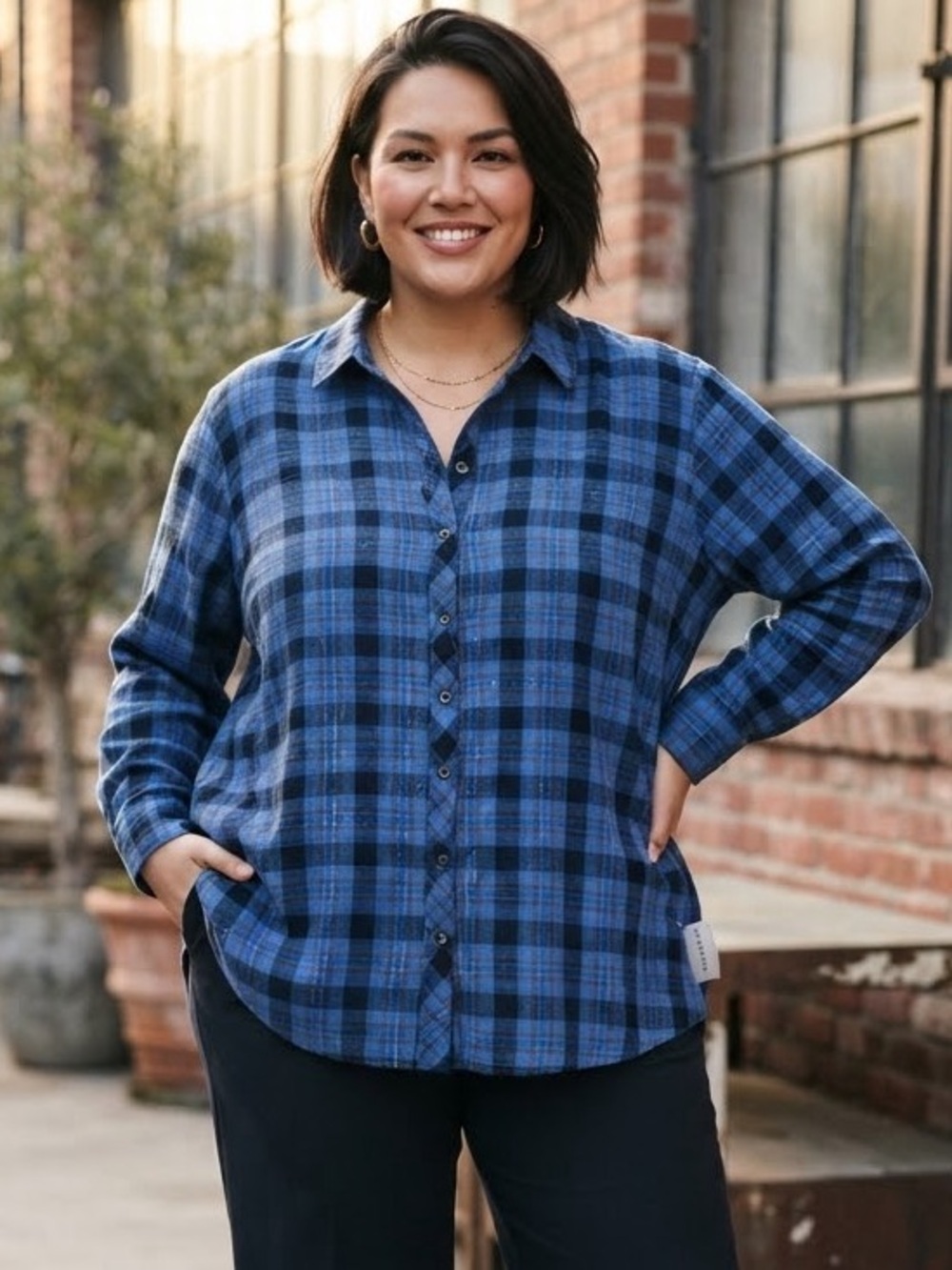 Catherines Blue Plaid Button-Down Shirt